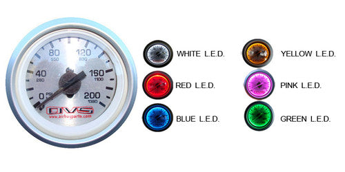 AVS SINGLE Needle 2" Air Gauge silver Face w/ white LED, 1/8" male NPT