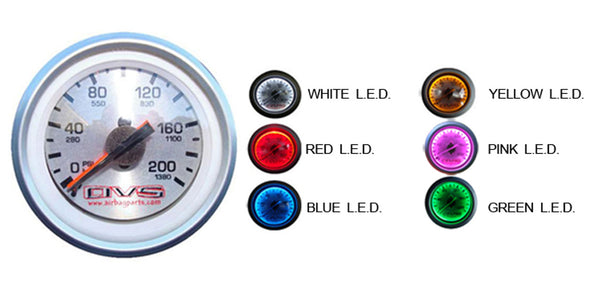 AVS DUAL Needle 2" Air Gauge silver face w/ white LED, 1/8" male NPT